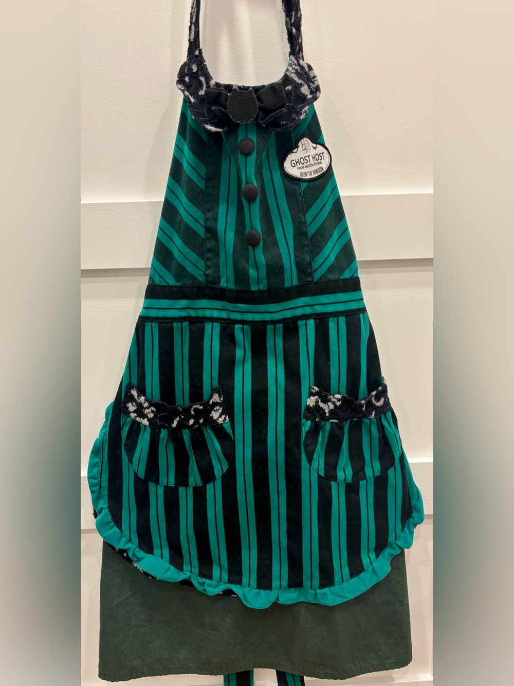 Disney Ghost Host Haunted Mansion Green and Black Striped Apron
